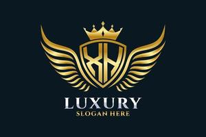 Luxury royal wing Letter XK crest Gold color Logo vector, Victory logo, crest logo, wing logo, vector logo template.