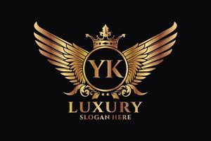 Luxury royal wing Letter YK crest Gold color Logo vector, Victory logo, crest logo, wing logo, vector logo template.