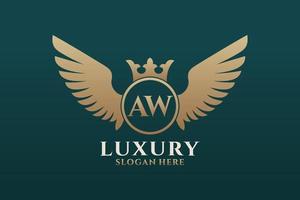 Luxury royal wing Letter AW crest Gold color Logo vector, Victory logo, crest logo, wing logo, vector logo template.