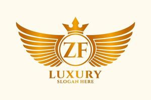 carta de ala real de lujo zf cresta vector de logotipo de color dorado, logotipo de victoria, logotipo de cresta, logotipo de ala, plantilla de logotipo vectorial.