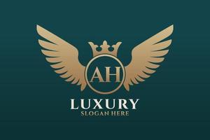 Luxury royal wing Letter AH crest Gold color Logo vector, Victory logo, crest logo, wing logo, vector logo template.