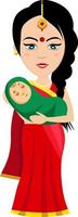 Indian woman with baby , illustration, vector on white background.