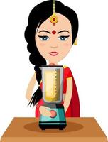 Indian woman mixing food , illustration, vector on white background.