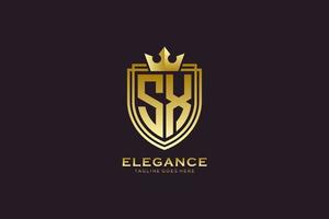 initial SX elegant luxury monogram logo or badge template with scrolls and royal crown - perfect for luxurious branding projects vector