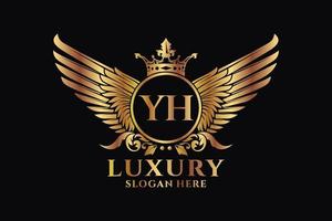 Luxury royal wing Letter YH crest Gold color Logo vector, Victory logo, crest logo, wing logo, vector logo template.