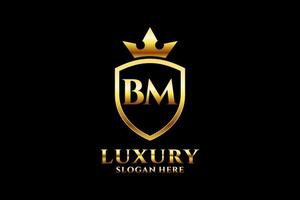 initial BM elegant luxury monogram logo or badge template with scrolls and royal crown - perfect for luxurious branding projects vector