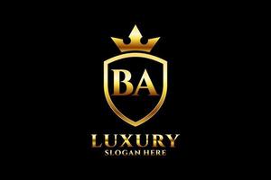 initial BA elegant luxury monogram logo or badge template with scrolls and royal crown - perfect for luxurious branding projects vector