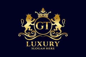 Initial GT Letter Lion Royal Luxury Logo template in vector art for luxurious branding projects and other vector illustration.