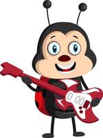 Lady bug with guitar, illustration, vector on white background.