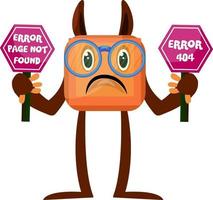 Monster with 404 error sign, illustration, vector on white background.