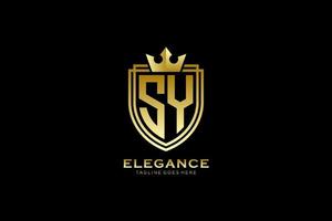 initial SY elegant luxury monogram logo or badge template with scrolls and royal crown - perfect for luxurious branding projects vector