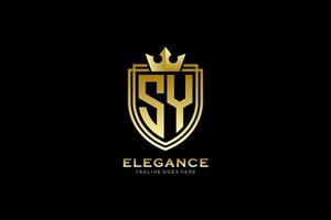 initial SY elegant luxury monogram logo or badge template with scrolls and royal crown - perfect for luxurious branding projects vector