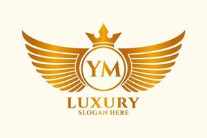 Luxury royal wing Letter YM crest Gold color Logo vector, Victory logo, crest logo, wing logo, vector logo template.