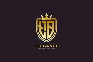 initial TB elegant luxury monogram logo or badge template with scrolls and royal crown - perfect for luxurious branding projects vector