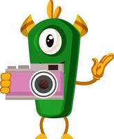 Monster with camera, illustration, vector on white background.