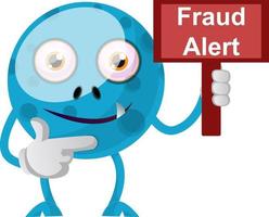 Blue monster with fraud alert sign, illustration, vector on white background.