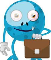 Blue monster with suitcase, illustration, vector on white background.