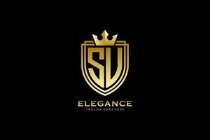 initial SU elegant luxury monogram logo or badge template with scrolls and royal crown - perfect for luxurious branding projects vector