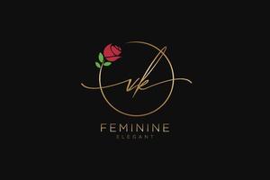 initial VK Feminine logo beauty monogram and elegant logo design, handwriting logo of initial signature, wedding, fashion, floral and botanical with creative template. vector