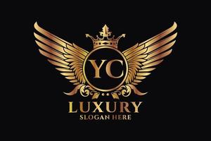 Luxury royal wing Letter YC crest Gold color Logo vector, Victory logo, crest logo, wing logo, vector logo template.