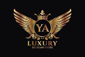 Luxury royal wing Letter YA crest Gold color Logo vector, Victory logo, crest logo, wing logo, vector logo template.