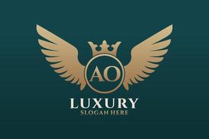 Luxury royal wing Letter AO crest Gold color Logo vector, Victory logo, crest logo, wing logo, vector logo template.