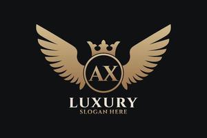 Luxury royal wing Letter AX crest Gold color Logo vector, Victory logo, crest logo, wing logo, vector logo template.