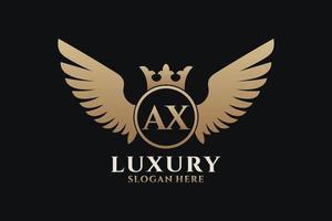 Luxury royal wing Letter AX crest Gold color Logo vector, Victory logo, crest logo, wing logo, vector logo template.