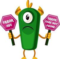 Monster with 404 error sign, illustration, vector on white background.