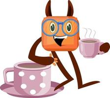 Monster with coffee, illustration, vector on white background.