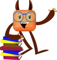 Monster with books, illustration, vector on white background.