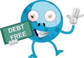 Blue monster debt free, illustration, vector on white background.