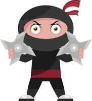 Ninja con shurikens, ilustración, vector sobre fondo blanco.