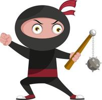 Ninja with weapon, illustration, vector on white background.