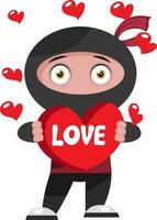 Ninja in love, illustration, vector on white background.