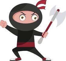 Ninja with big axe, illustration, vector on white background.