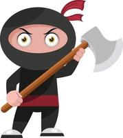 Ninja with big axe, illustration, vector on white background.