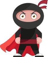 Ninja con capa roja, ilustración, vector sobre fondo blanco.