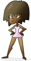 cartoon angry woman in dress vector