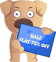 Pug with sale note, illustration, vector on white background.