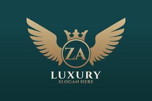 Luxury royal wing Letter ZA crest Gold color Logo vector, Victory logo, crest logo, wing logo, vector logo template.