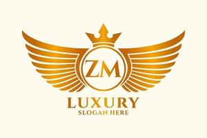 Luxury royal wing Letter ZM crest Gold color Logo vector, Victory logo, crest logo, wing logo, vector logo template.