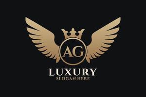 Luxury royal wing Letter AG crest Gold color Logo vector, Victory logo, crest logo, wing logo, vector logo template.