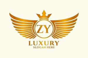 Luxury royal wing Letter ZY crest Gold color Logo vector, Victory logo, crest logo, wing logo, vector logo template.