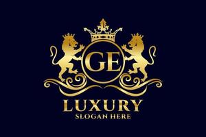 Initial GE Letter Lion Royal Luxury Logo template in vector art for luxurious branding projects and other vector illustration.