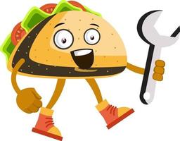 Taco with big wrench, illustration, vector on white background.