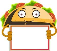 Taco with blank note, illustration, vector on white background.