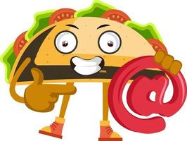 Taco with at sign, illustration, vector on white background.