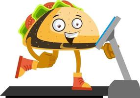 Taco on treadmill, illustration, vector on white background.