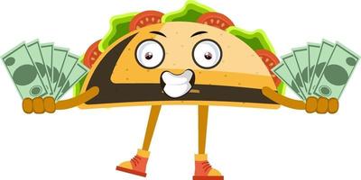 Taco with money, illustration, vector on white background.